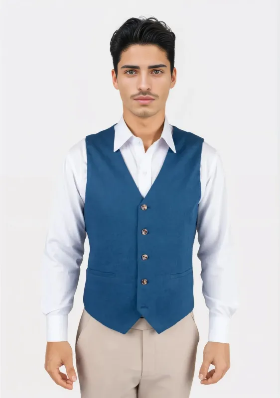 Marine Blue Linen Vest sold by Sartoro