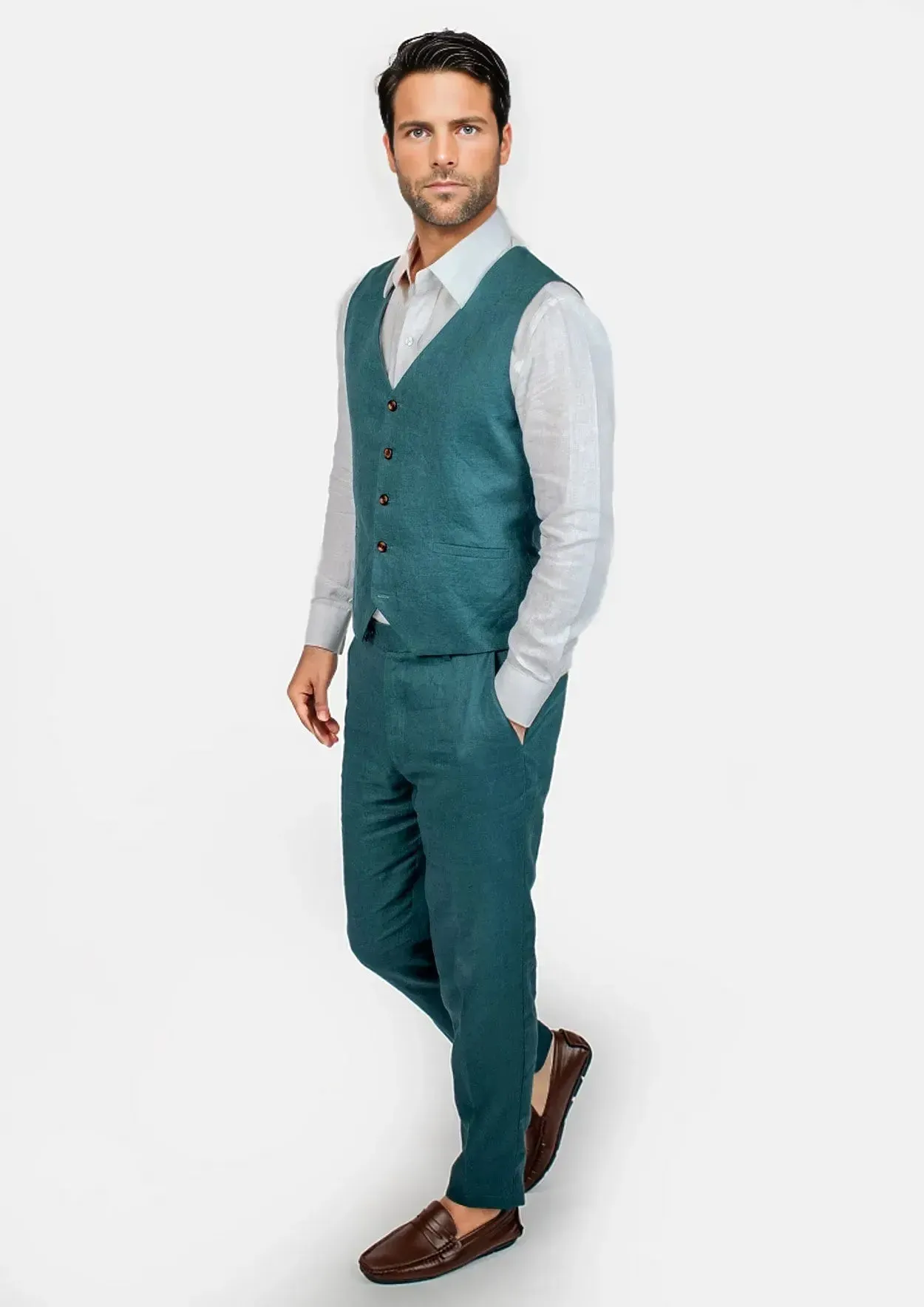 Deep Teal Linen Vest sold by Sartoro product image thumbnail 3
