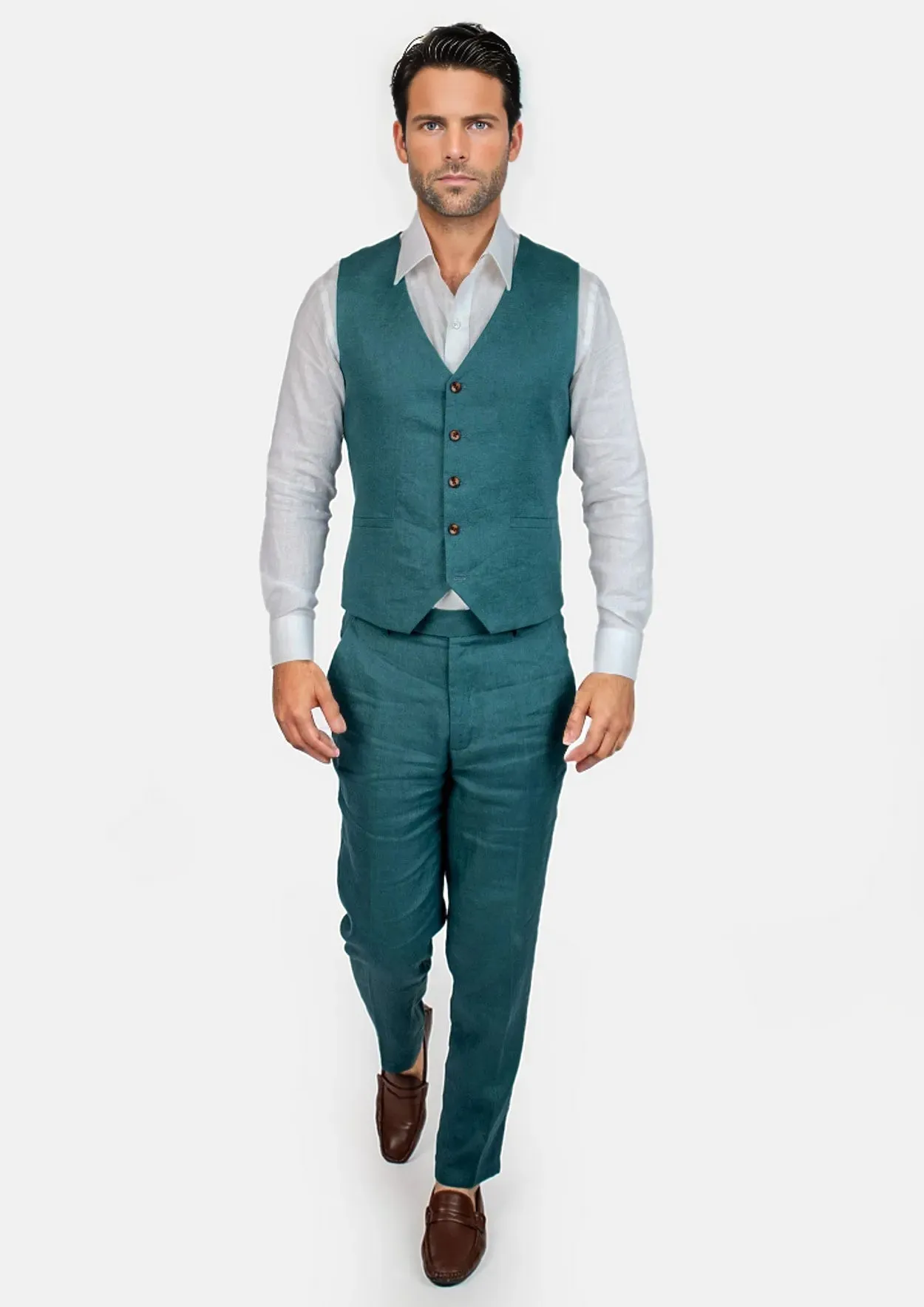 Deep Teal Linen Vest sold by Sartoro product image thumbnail 5