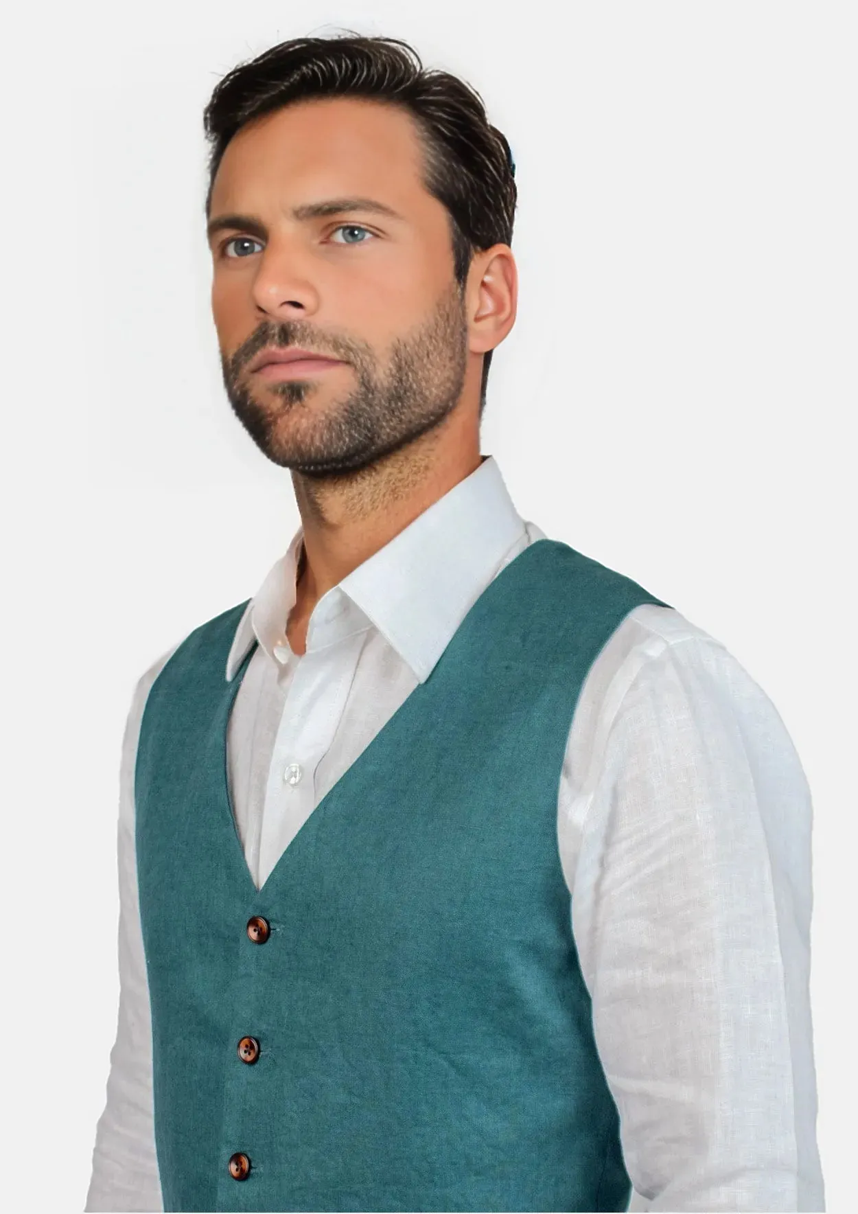 Deep Teal Linen Vest sold by Sartoro product image thumbnail 2