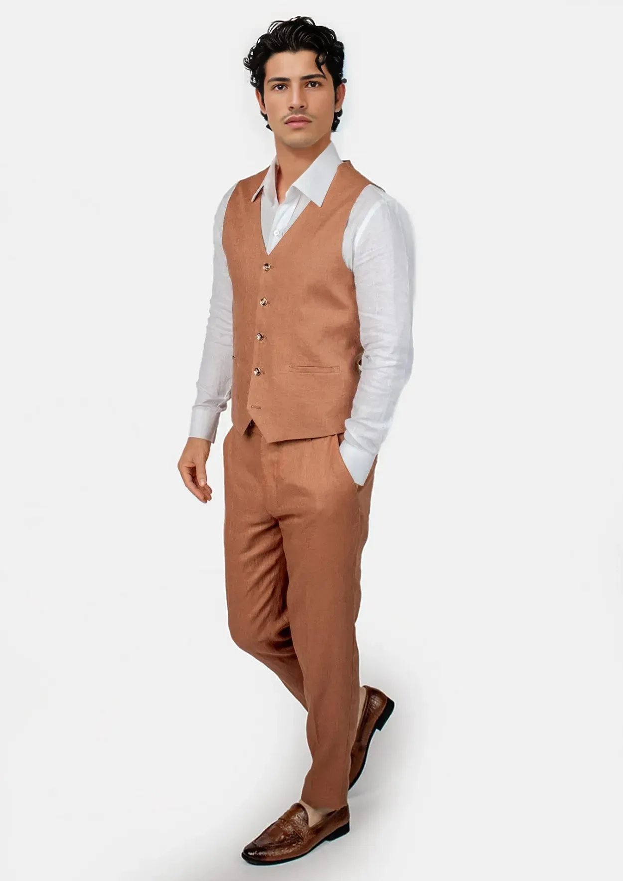 Amber Brown Linen Vest sold by Sartoro product image thumbnail 3
