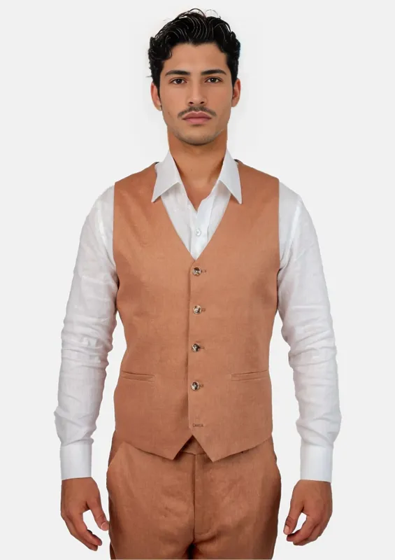 Amber Brown Linen Vest sold by Sartoro