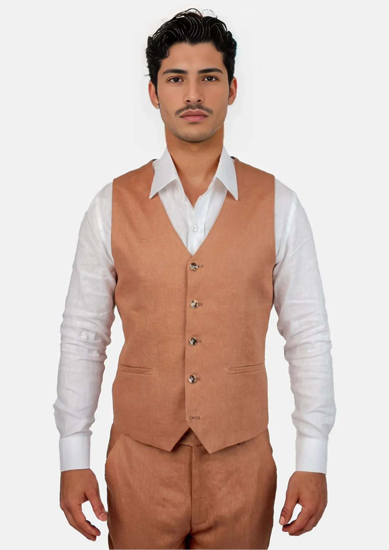Amber Brown Linen Vest sold by Sartoro
