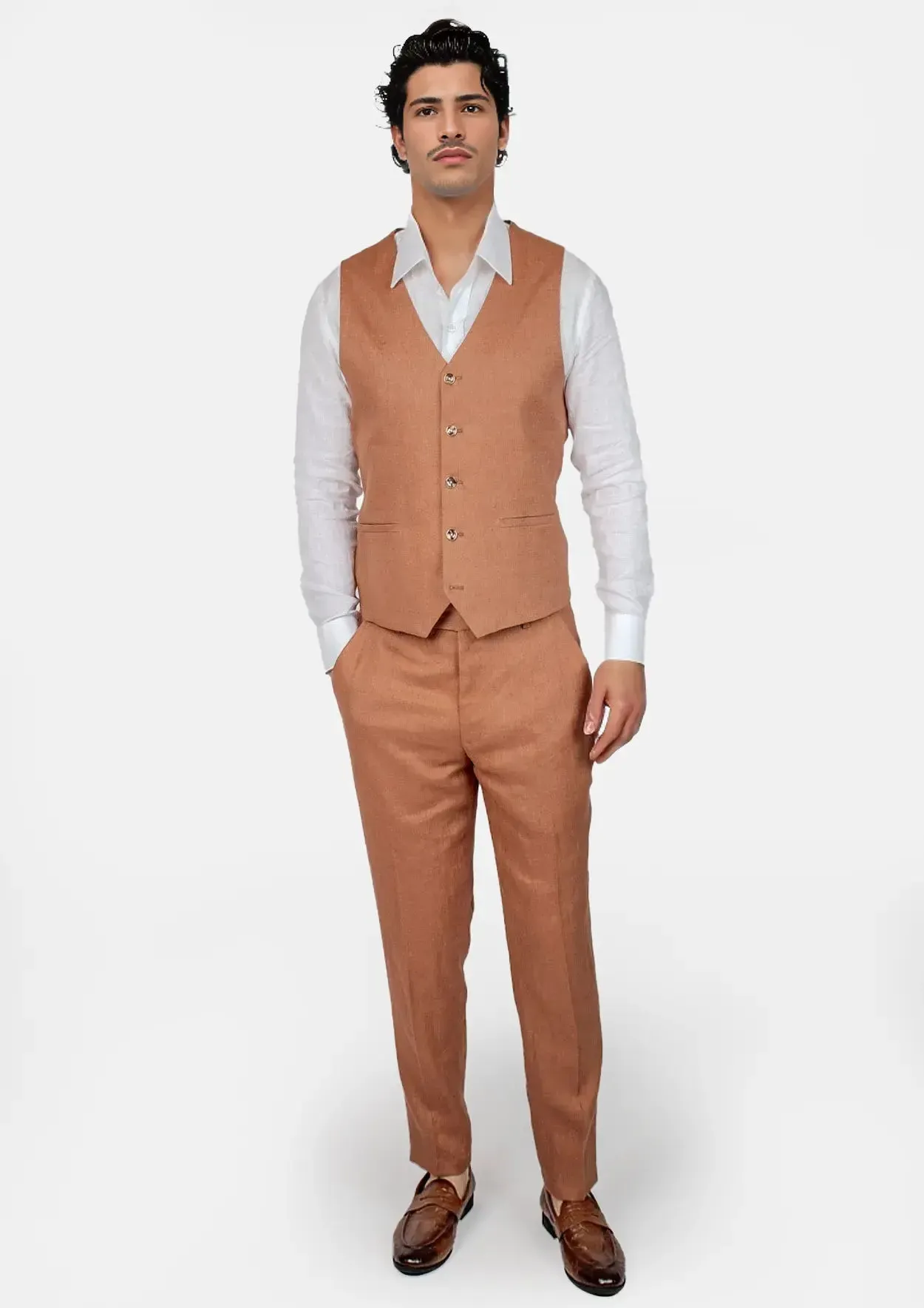 Amber Brown Linen Vest sold by Sartoro product image thumbnail 5