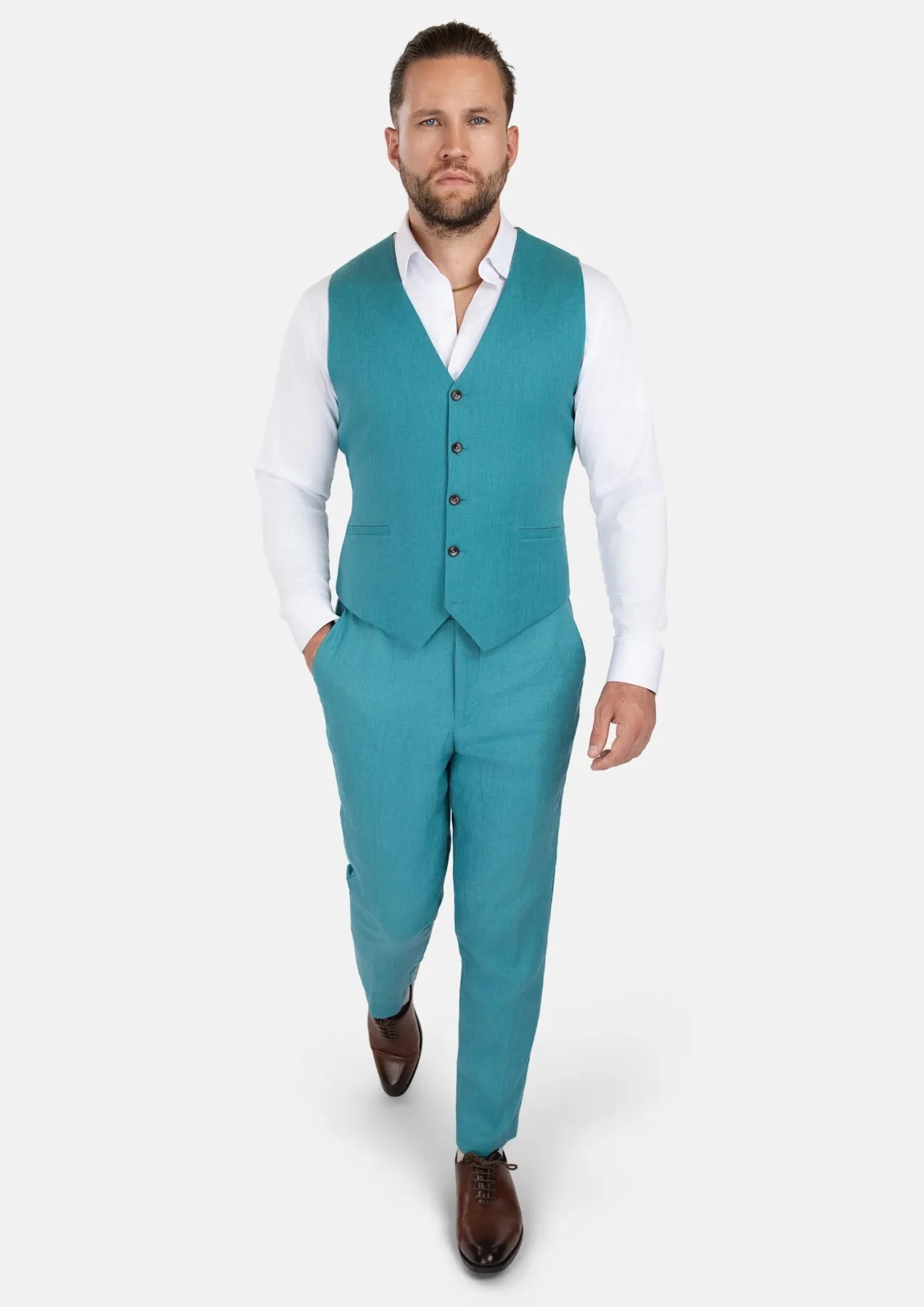 Turkish Blue Linen Vest sold by Sartoro product image thumbnail 4