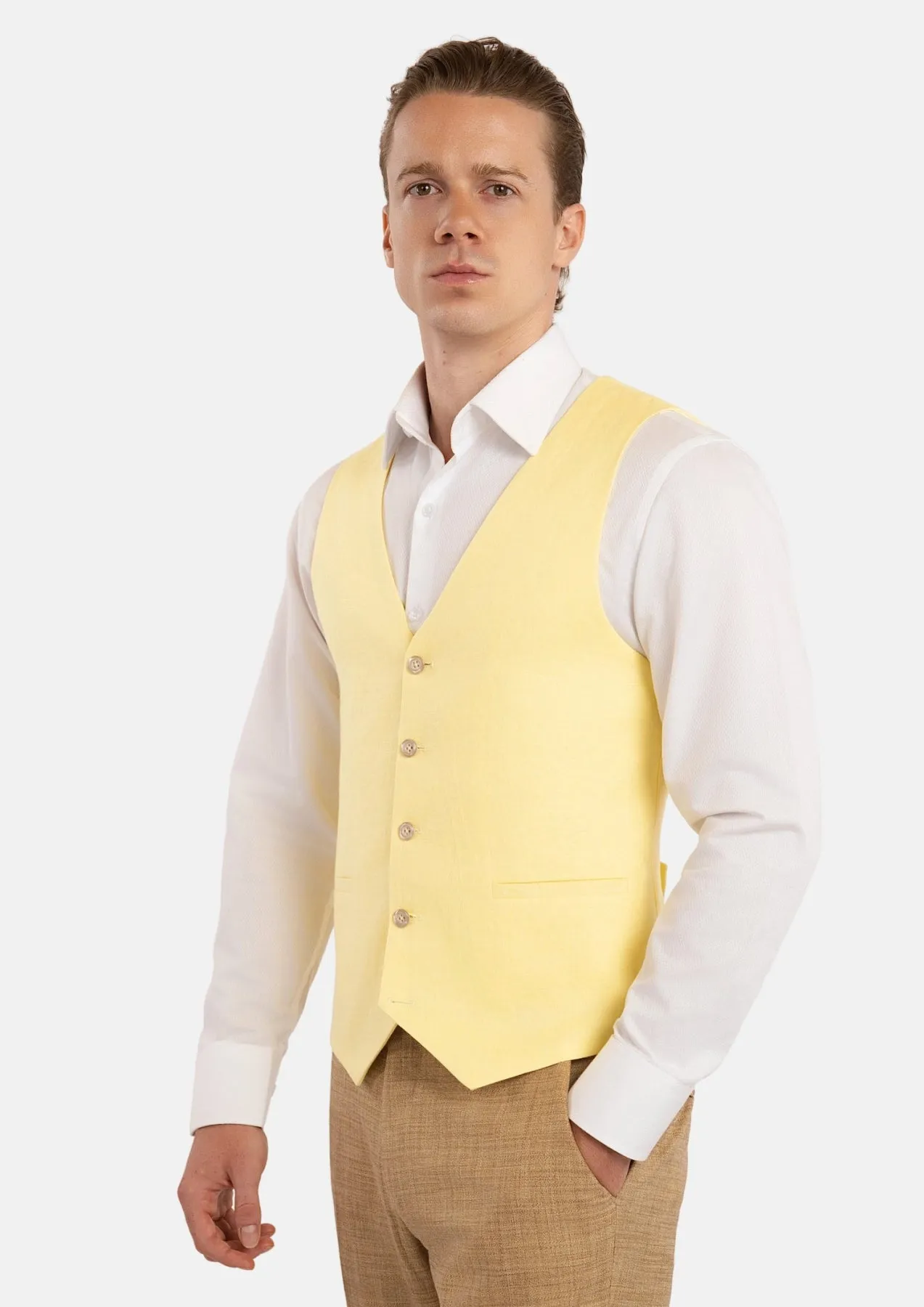 Light Yellow Linen Vest sold by Sartoro product image thumbnail 4