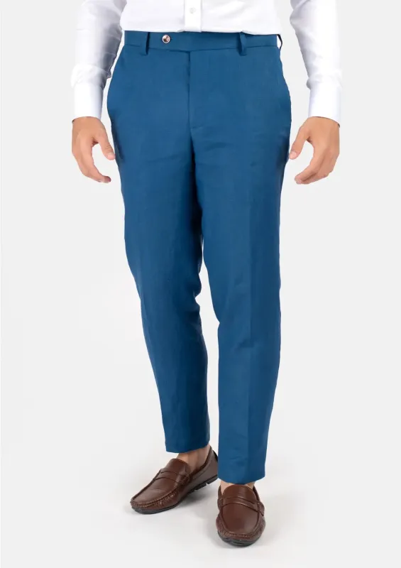 Marine Blue Linen Pants sold by Sartoro
