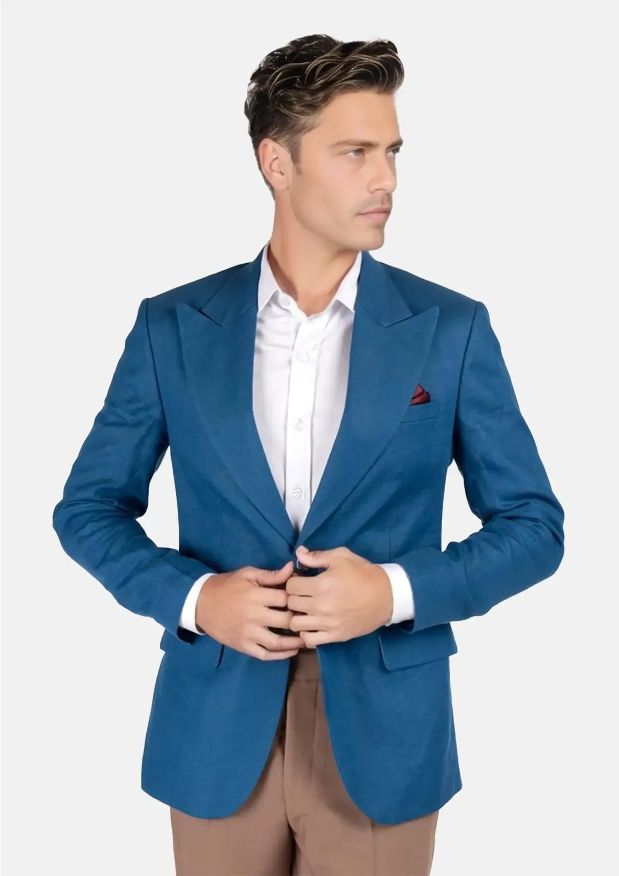 Marine Blue Linen Jacket sold by Sartoro
