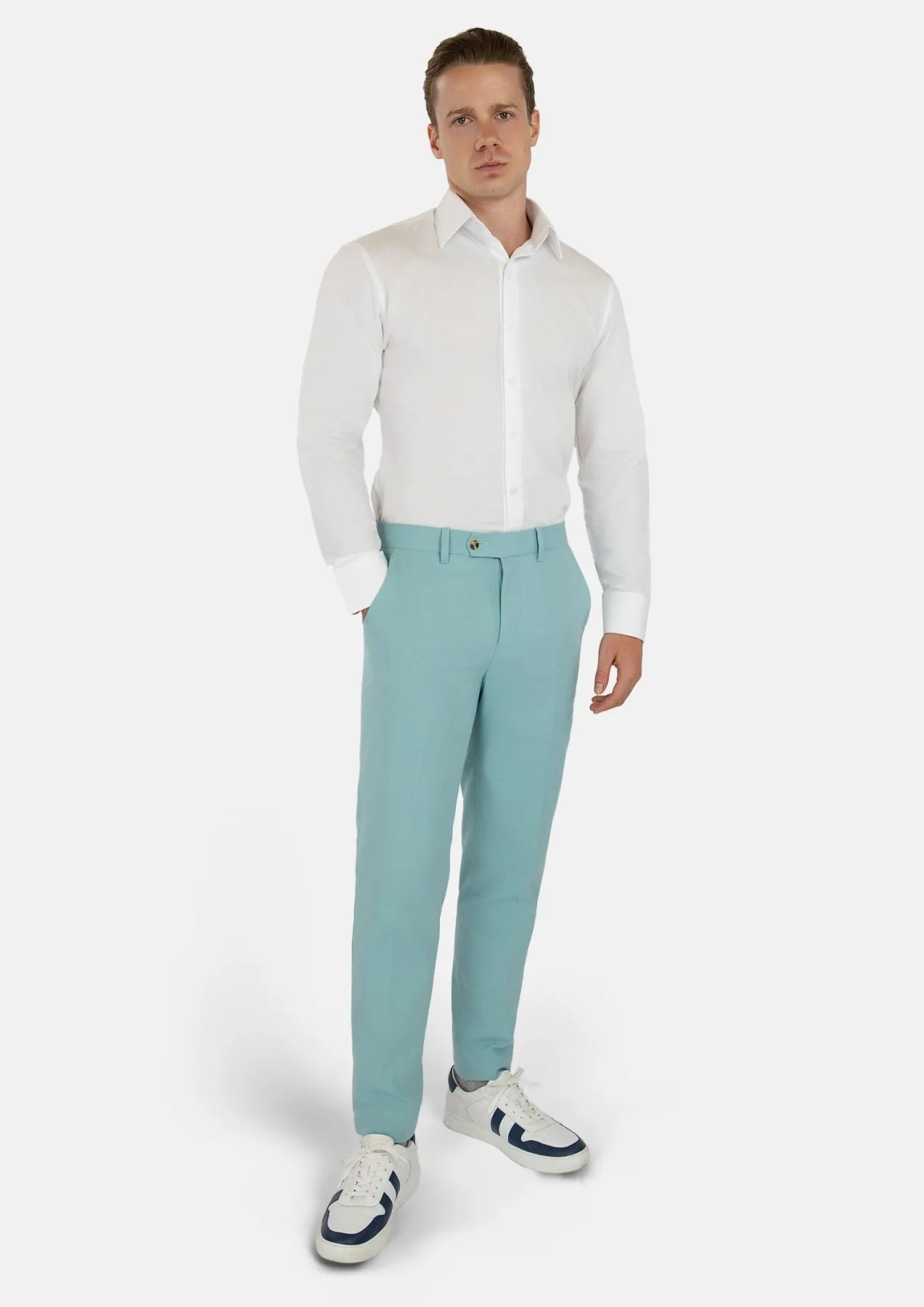 Light Teal Linen Blend Pants sold by Sartoro product image thumbnail 5