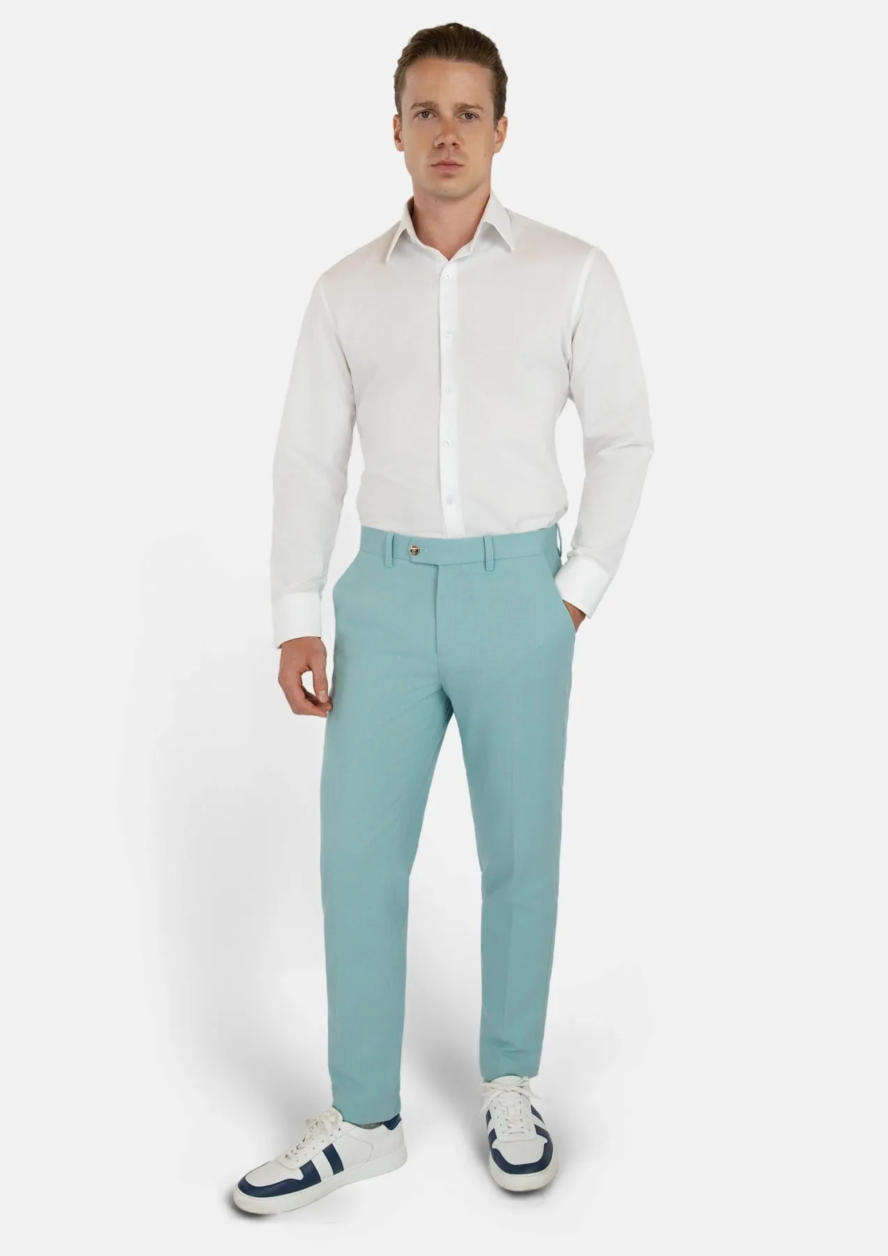Light Teal Linen Blend Pants sold by Sartoro product image thumbnail 3