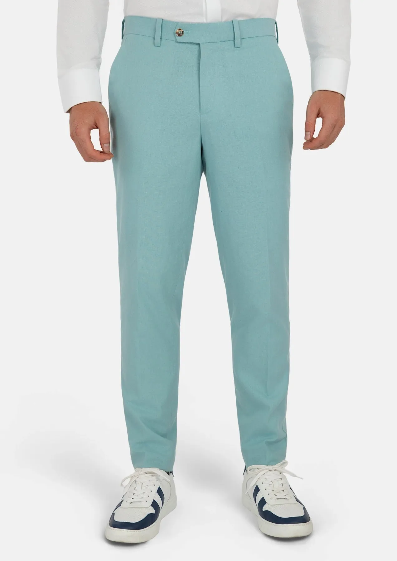 Light Teal Linen Blend Pants sold by Sartoro