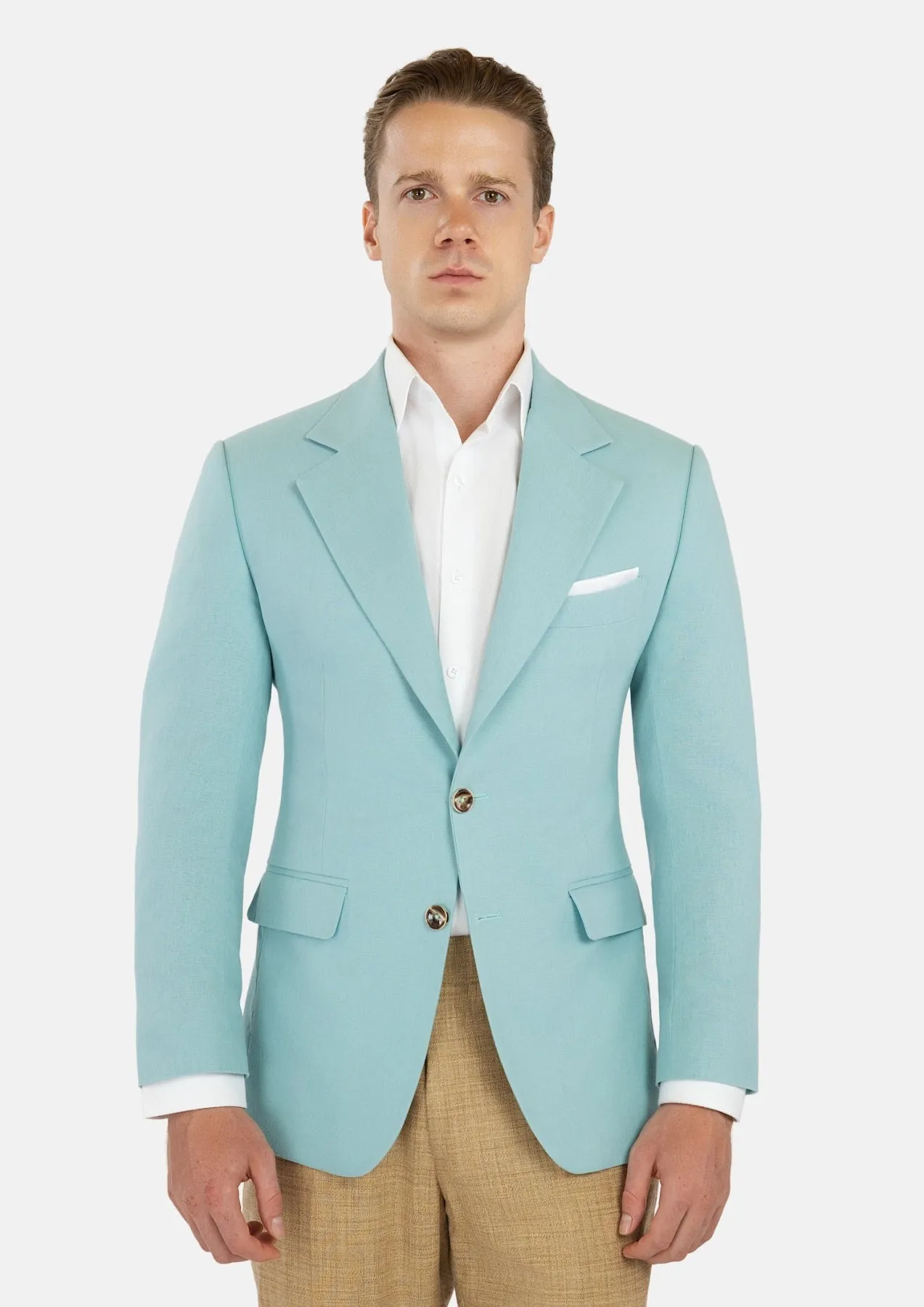 Ellis Light Teal Linen Blend Jacket sold by Sartoro