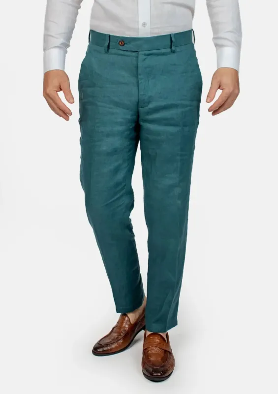 Deep Teal Linen Pants sold by Sartoro