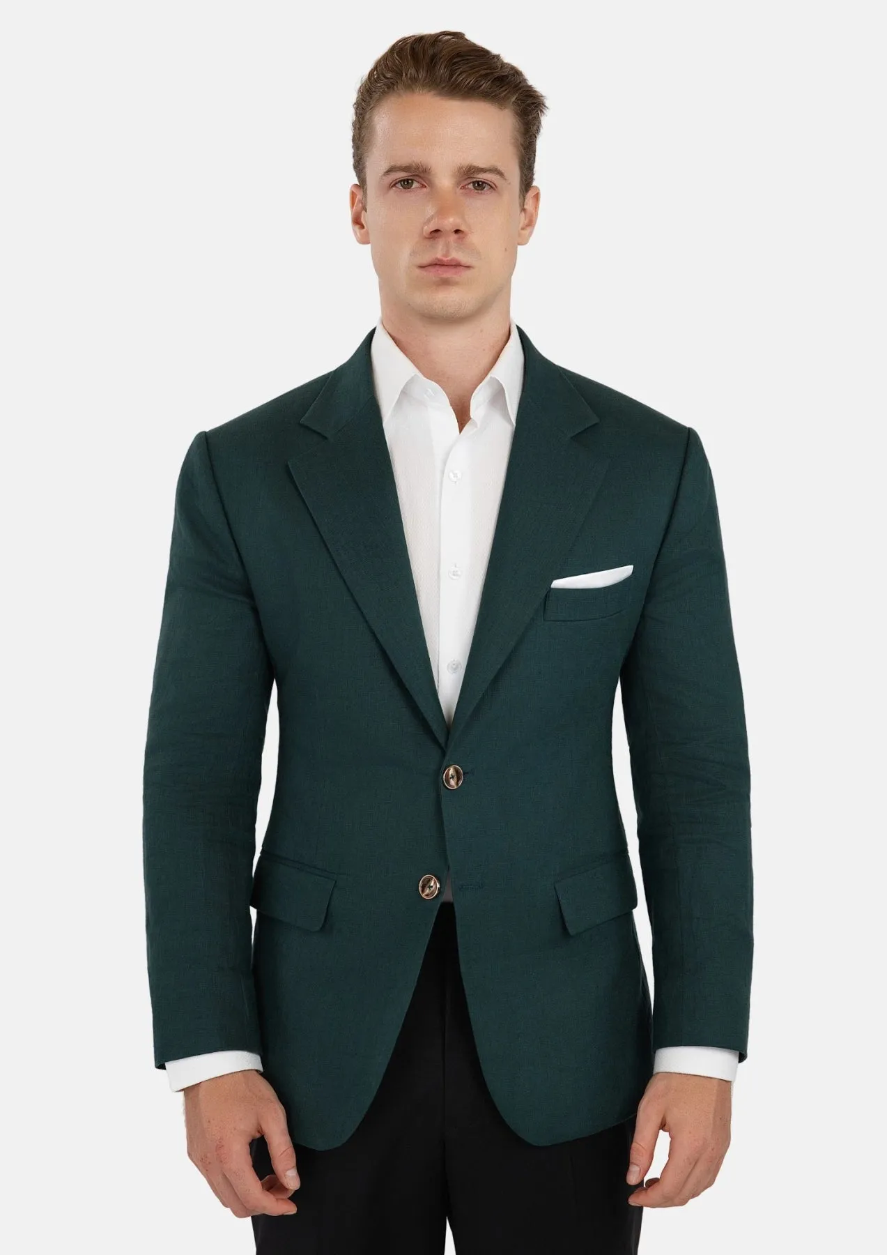 Hudson Phthalo Green Linen Jacket sold by Sartoro