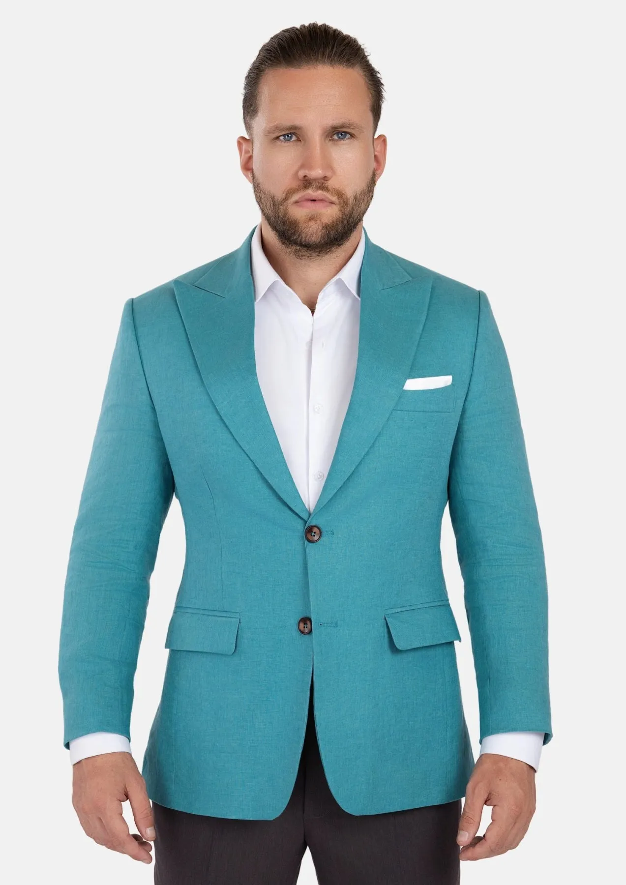 Hudson Turkish Blue Linen Jacket sold by Sartoro