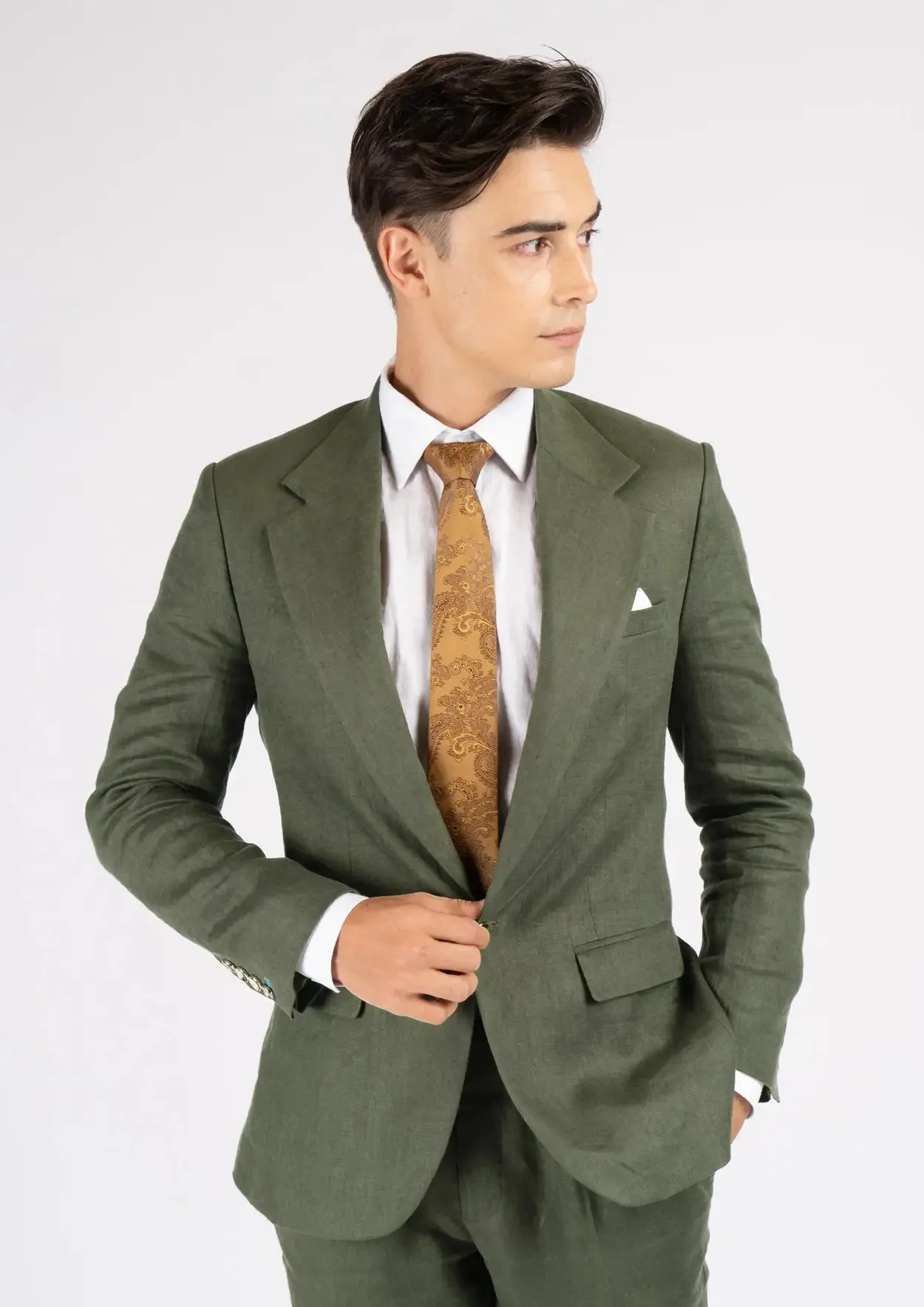 Eldridge Juniper Green Linen Suit sold by Sartoro