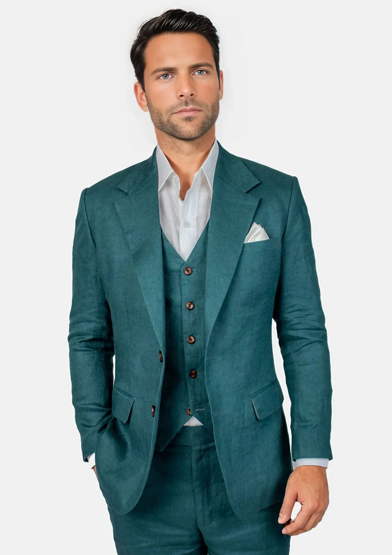 Ellis Deep Teal Linen Suit sold by Sartoro