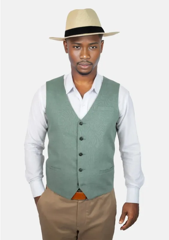 Jade Green Linen Vest sold by Sartoro