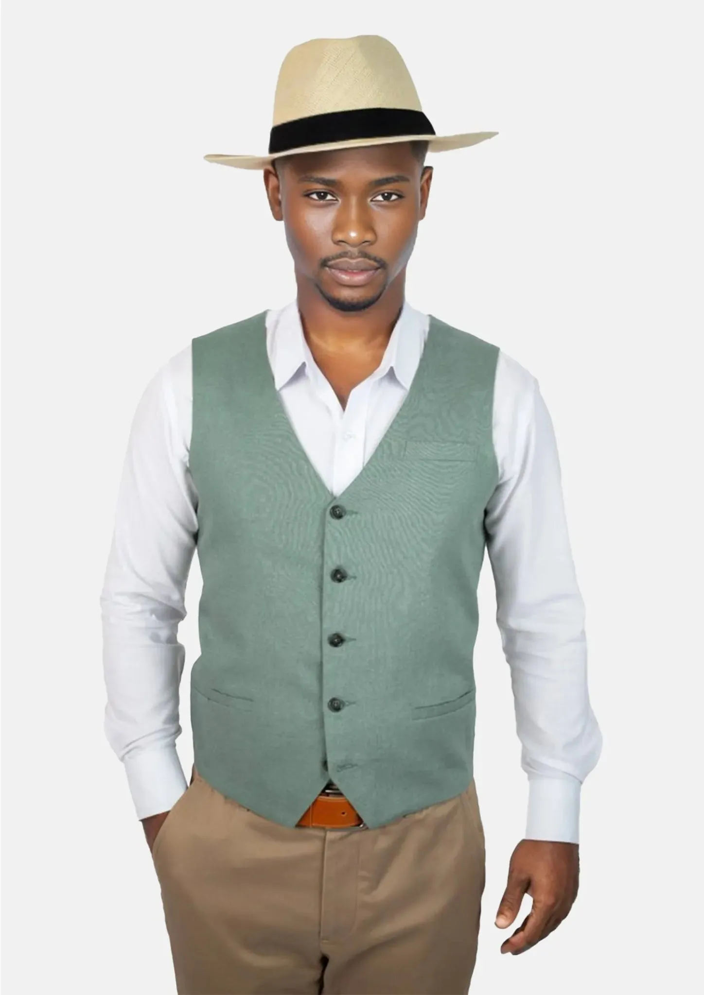 Jade Green Linen Vest sold by Sartoro