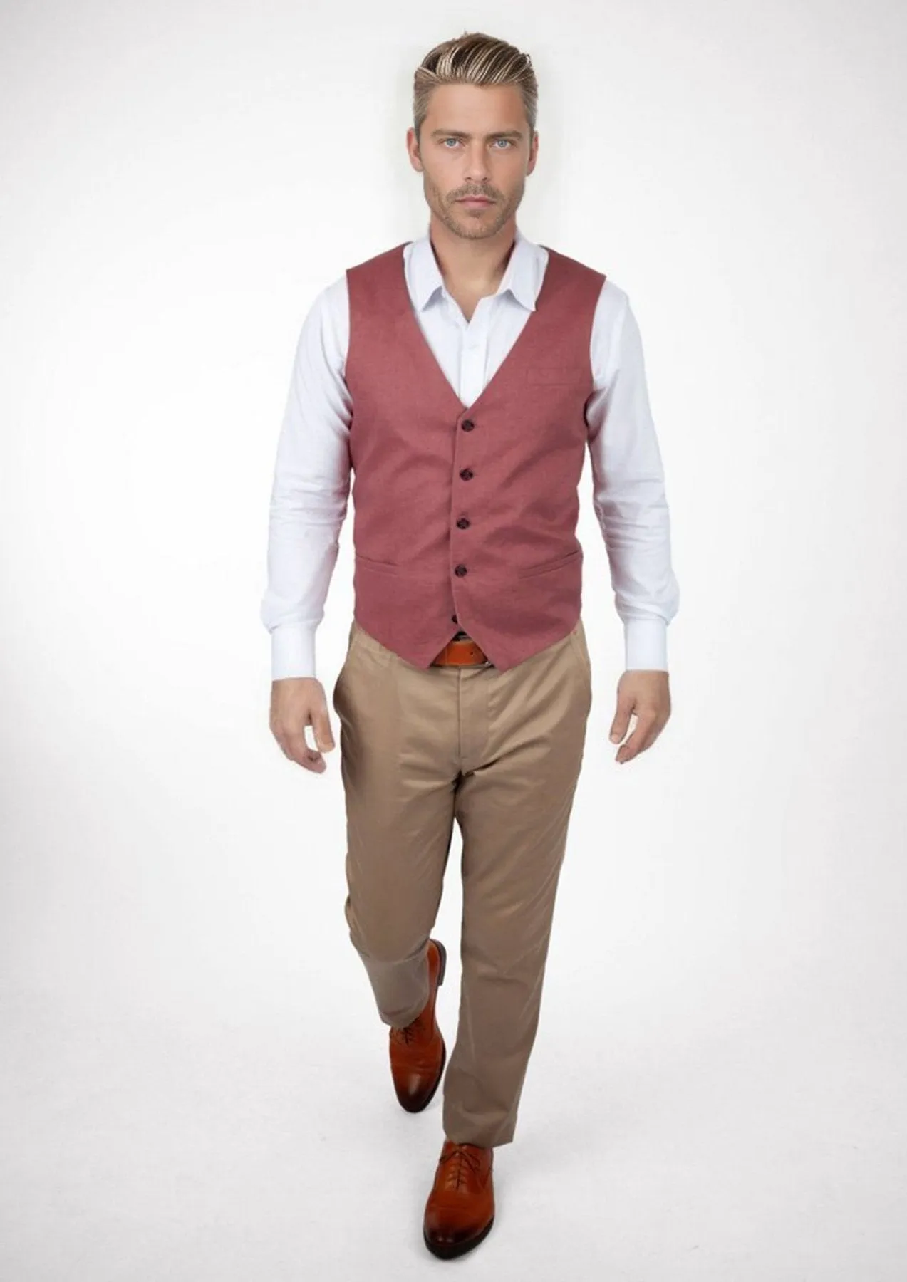 Tuscan Red Linen Vest sold by Sartoro product image thumbnail 3