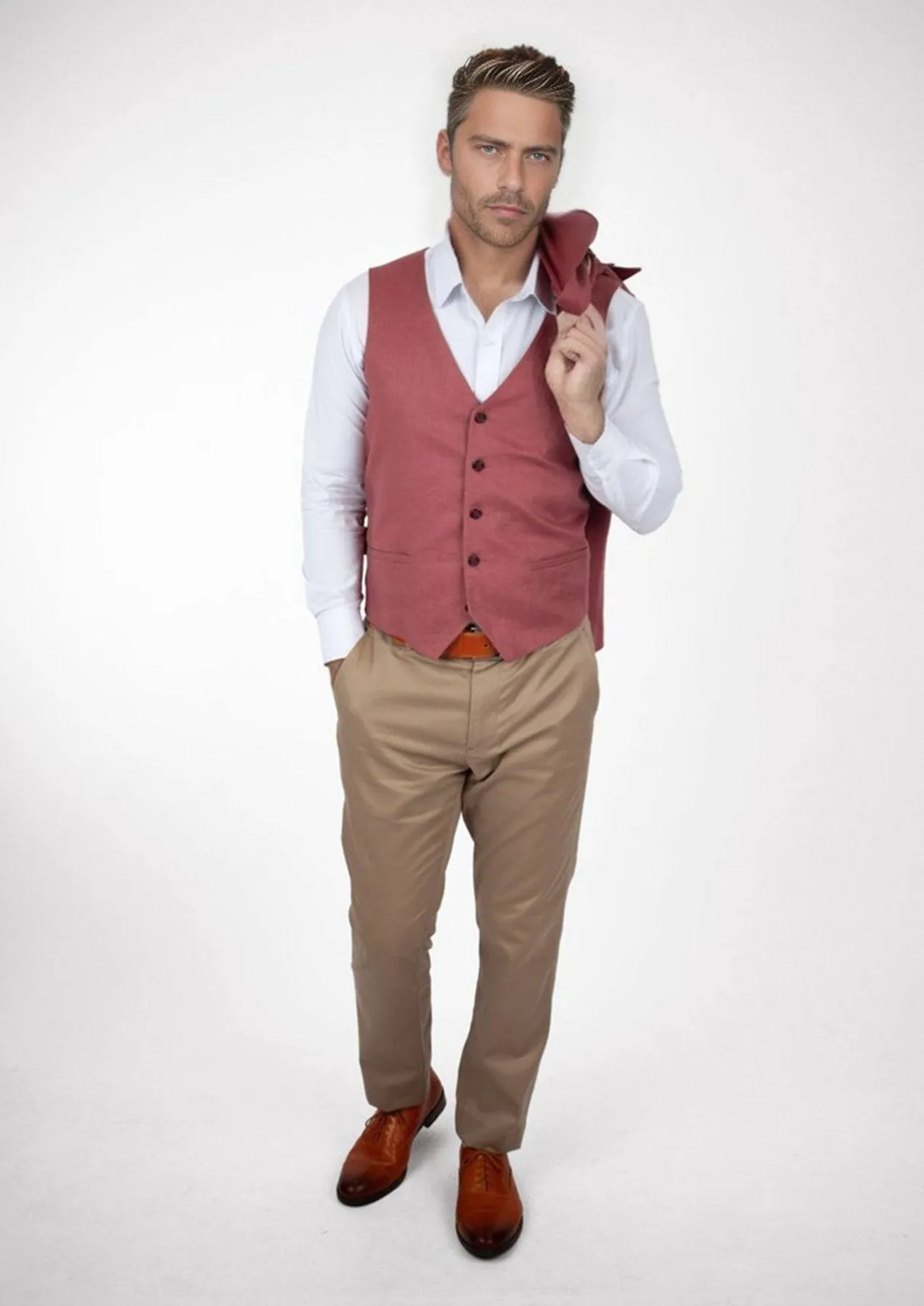 Tuscan Red Linen Vest sold by Sartoro product image thumbnail 5