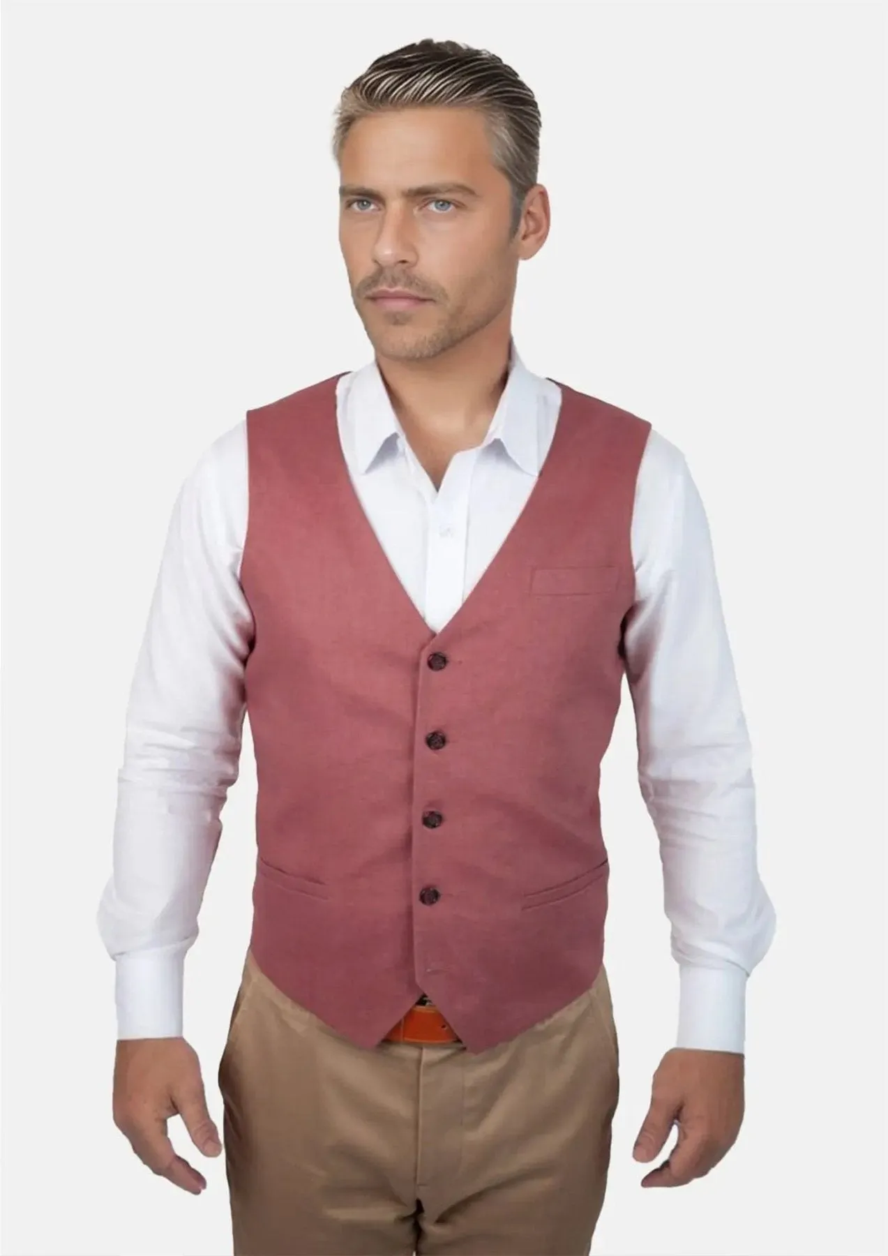 Tuscan Red Linen Vest sold by Sartoro
