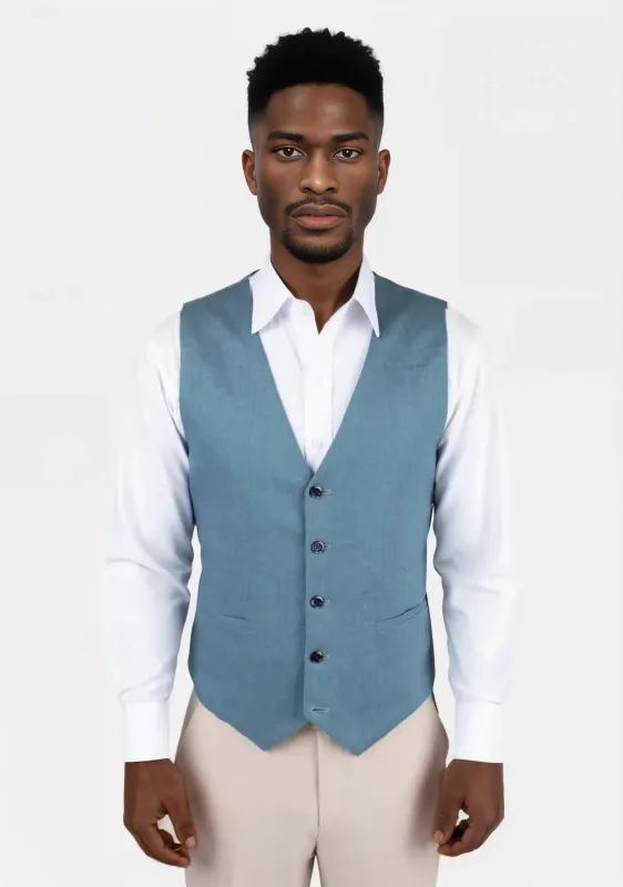 Koi Blue Linen Vest sold by Sartoro