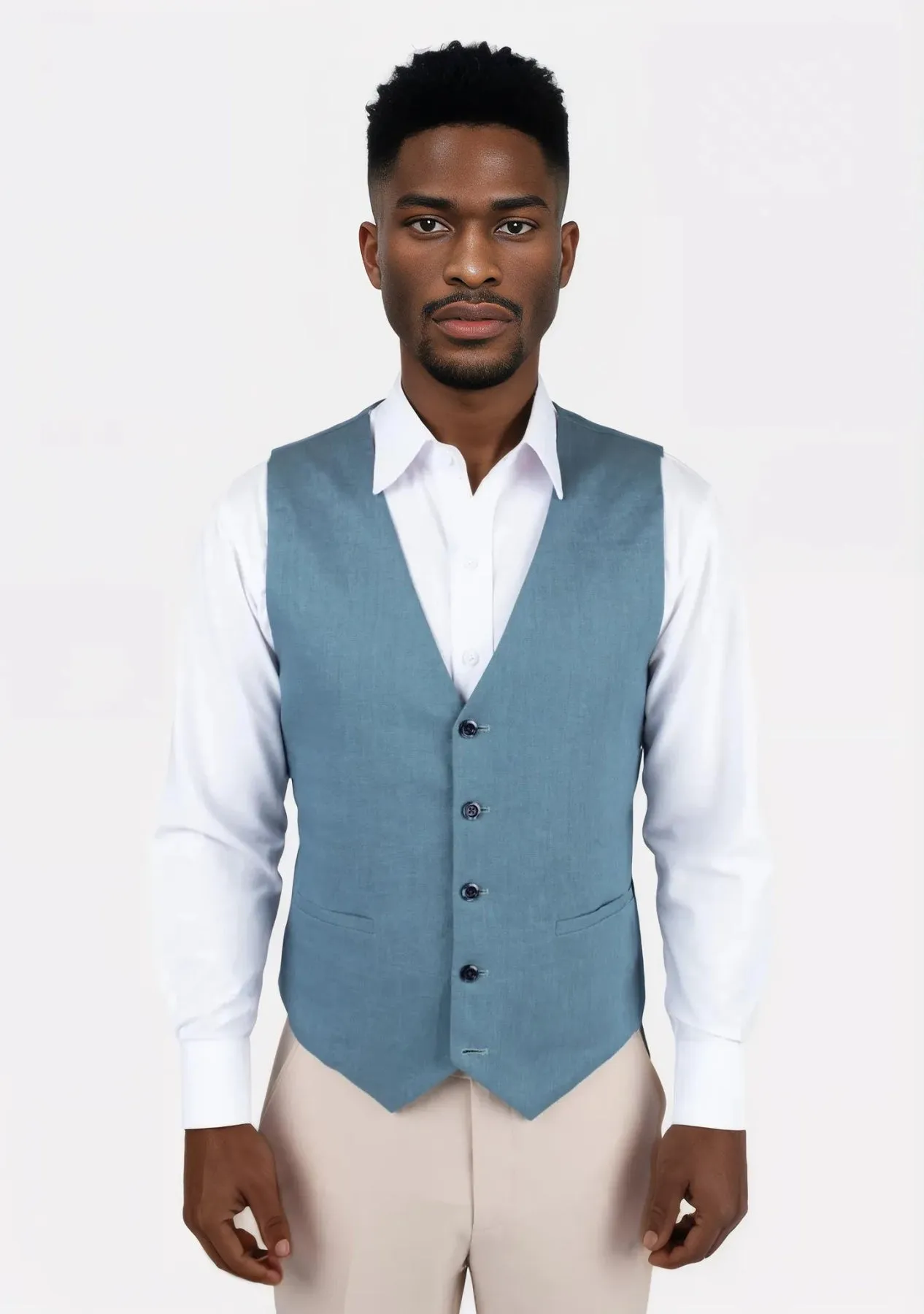 Koi Blue Linen Vest sold by Sartoro