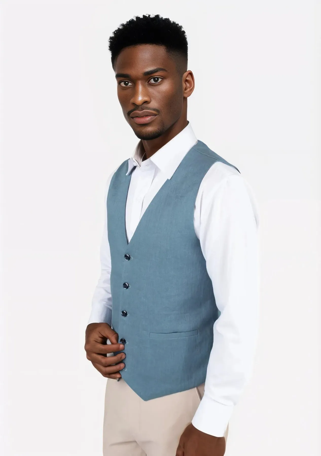 Koi Blue Linen Vest sold by Sartoro product image thumbnail 2
