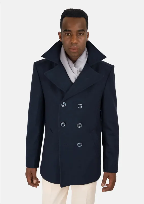 Navy Wool Signature Short Peacoat sold by Sartoro