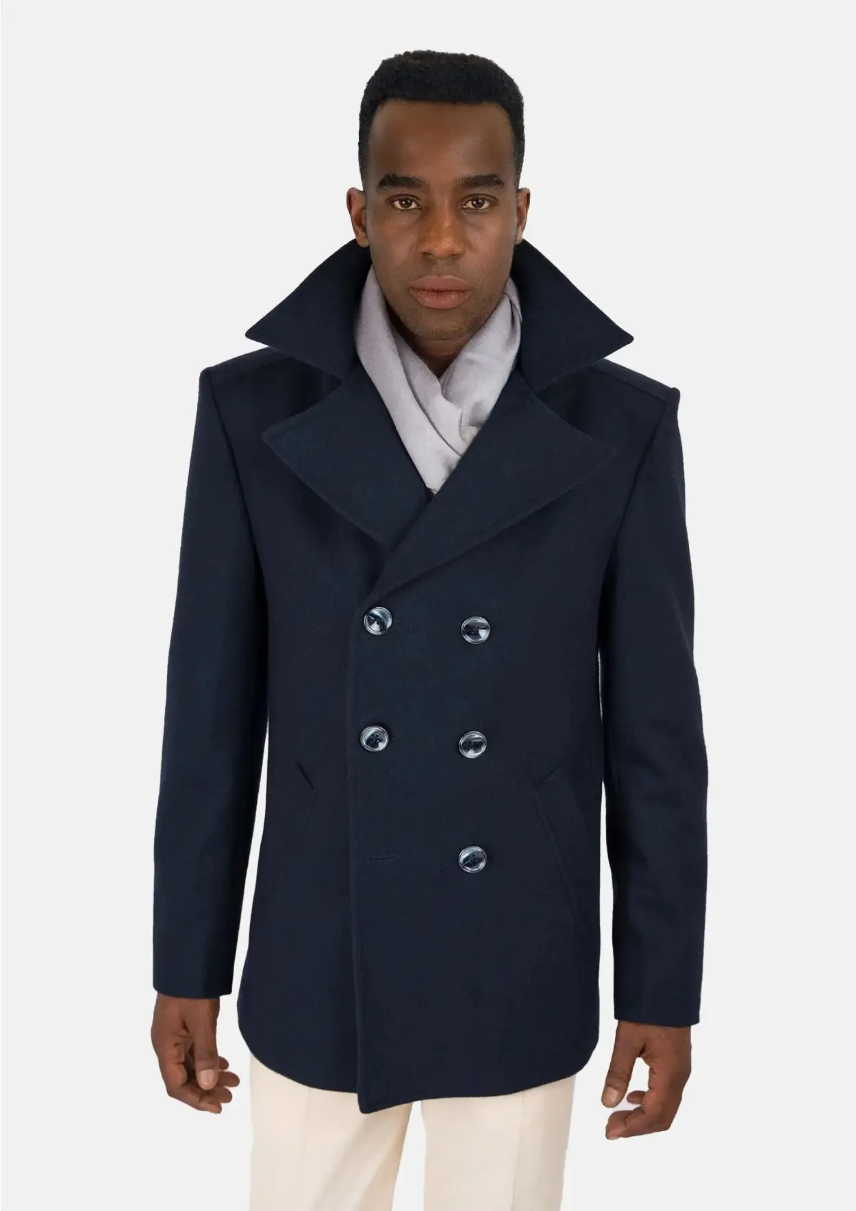 Navy Wool Signature Short Peacoat sold by Sartoro
