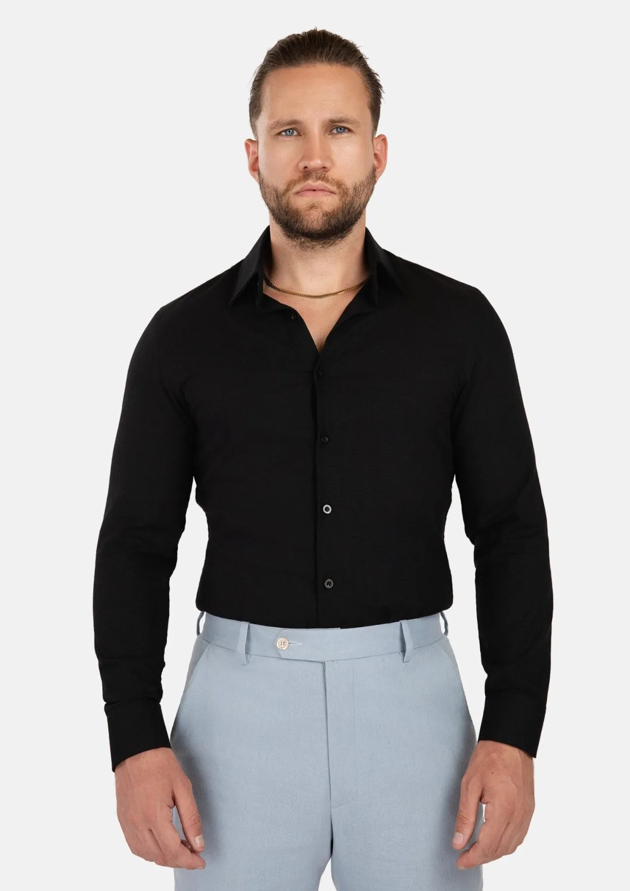 Black Linen Blend Shirt sold by Sartoro product image thumbnail 2