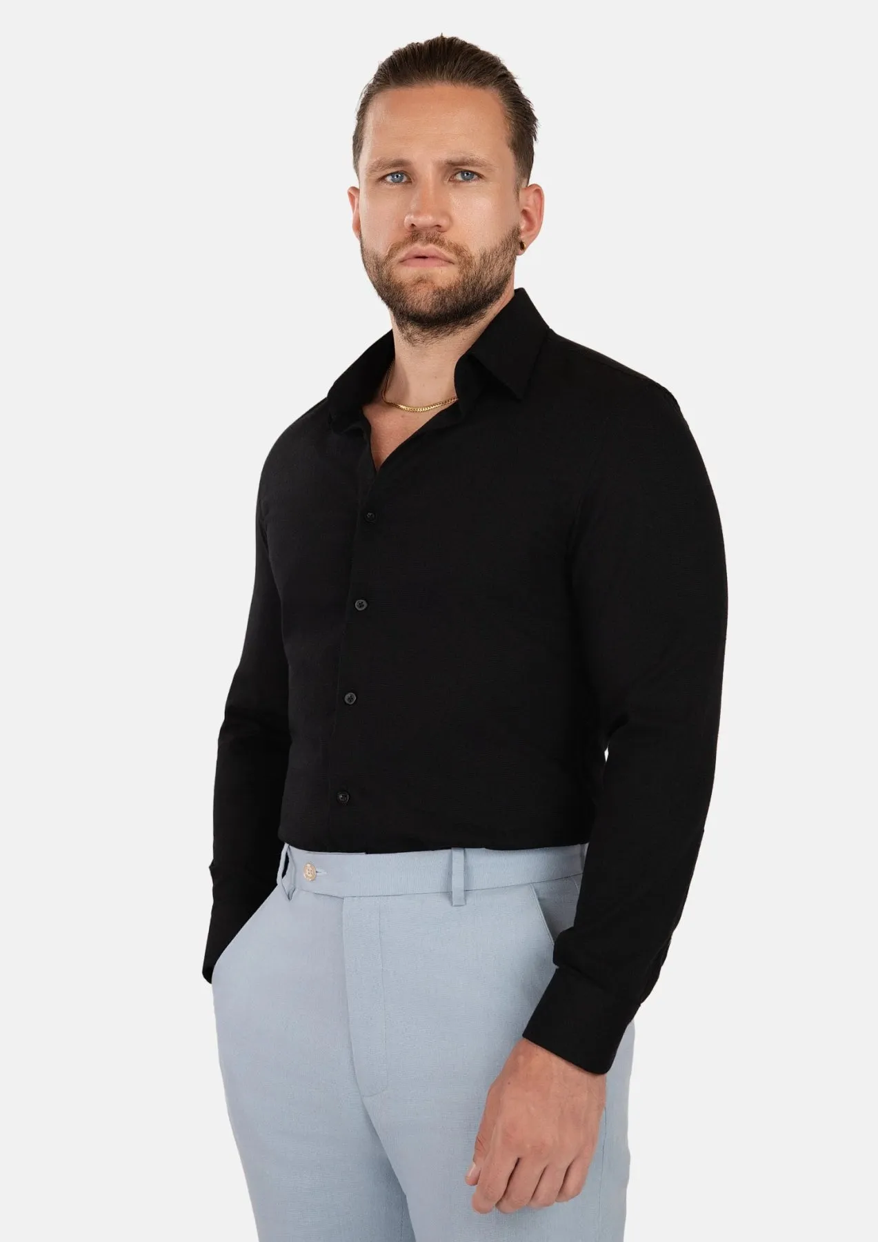 Black Linen Blend Shirt sold by Sartoro product image thumbnail 3