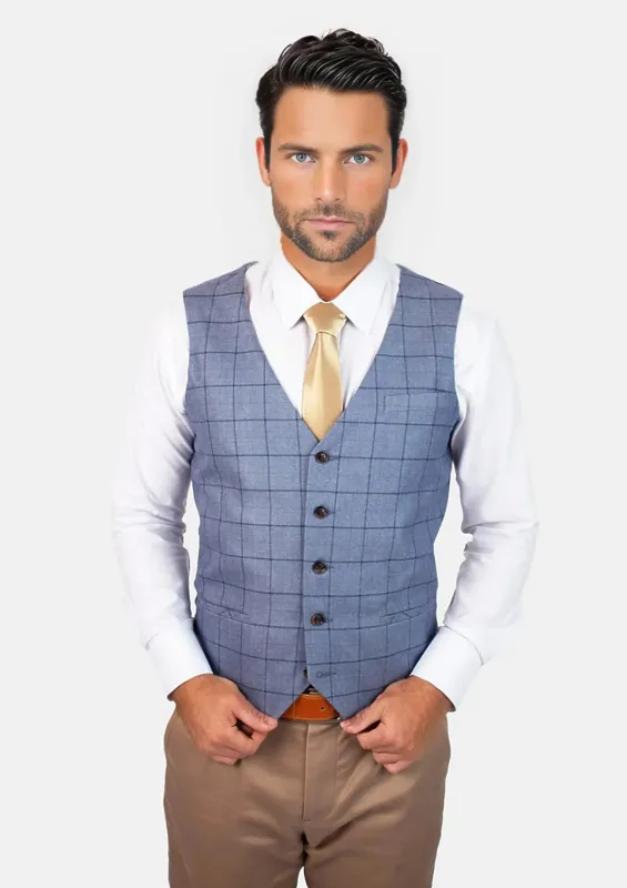 Carolina Blue Windowpane Vest sold by Sartoro