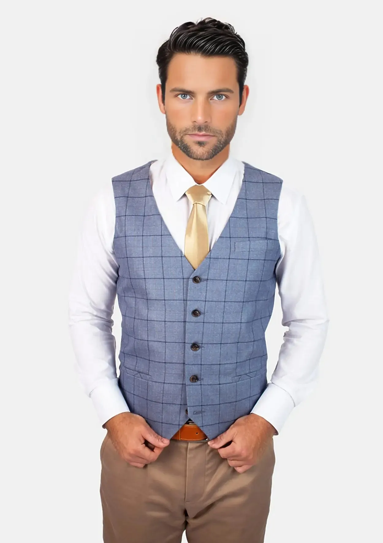 Carolina Blue Windowpane Vest sold by Sartoro