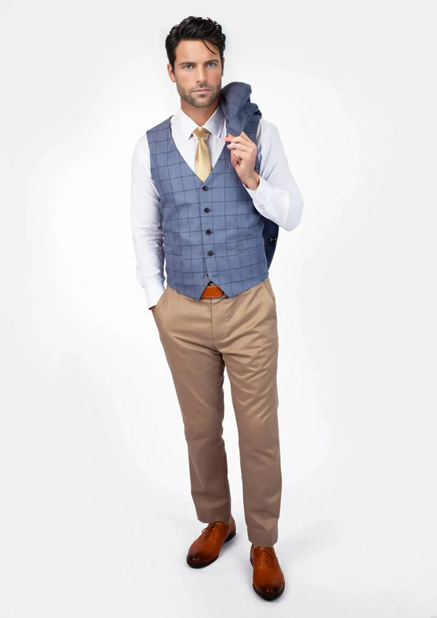 Carolina Blue Windowpane Vest sold by Sartoro product image thumbnail 5