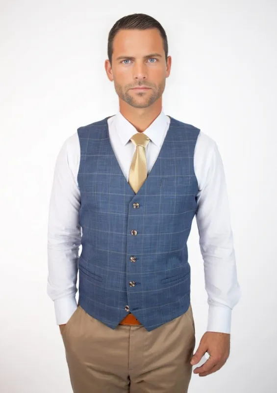 Sky Blue Windowpane Vest sold by Sartoro