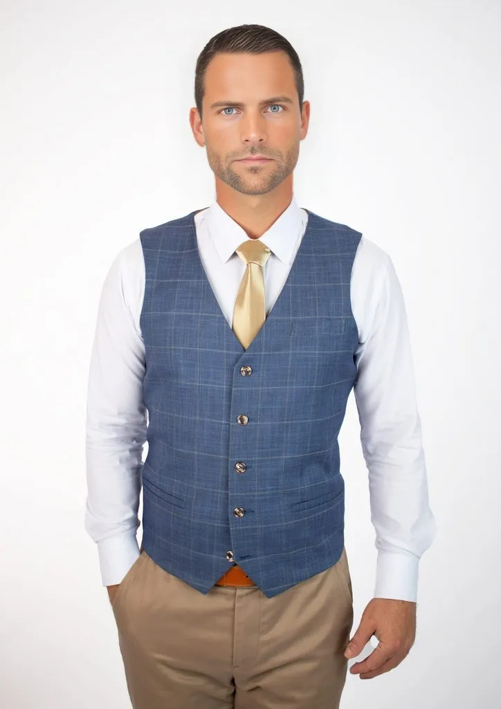 Sky Blue Windowpane Vest sold by Sartoro