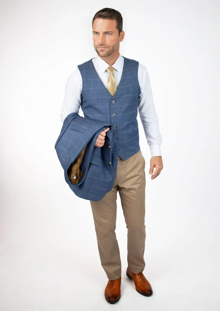 Sky Blue Windowpane Vest sold by Sartoro product image thumbnail 5