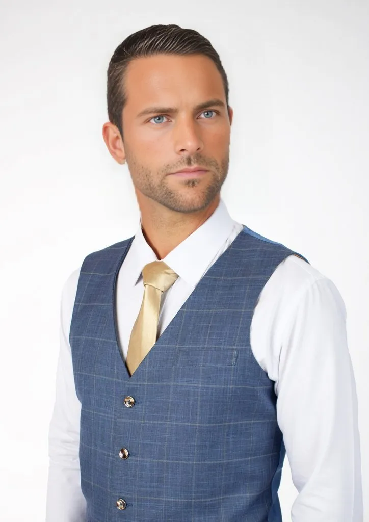 Sky Blue Windowpane Vest sold by Sartoro product image thumbnail 2