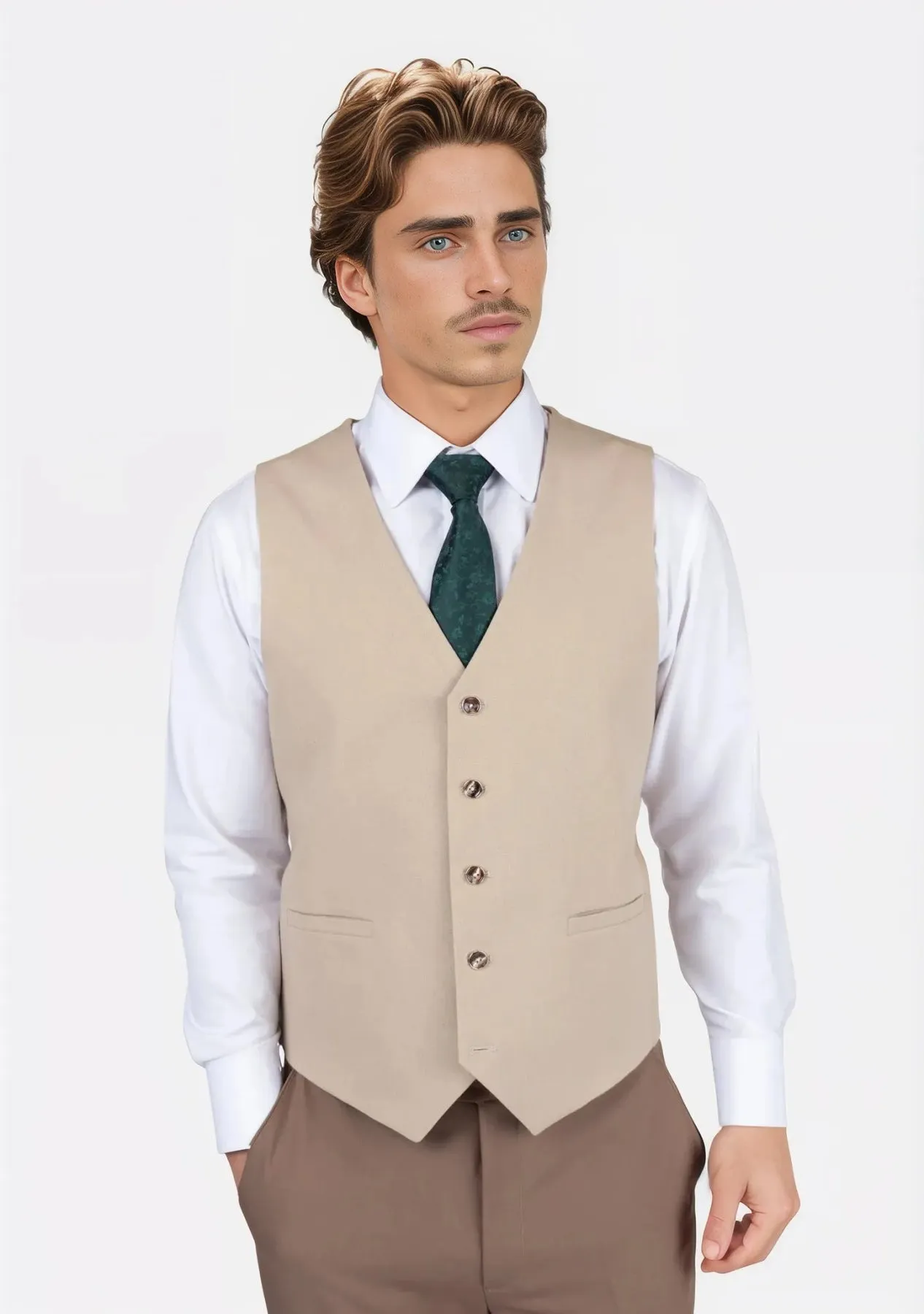 Simply Taupe Linen Blend Vest sold by Sartoro product image thumbnail 5