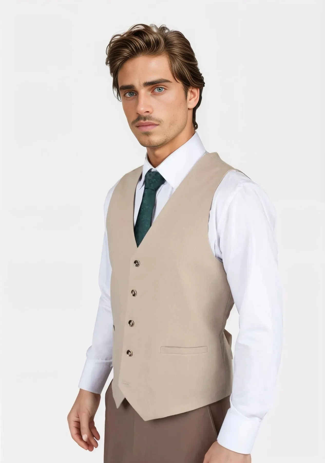 Simply Taupe Linen Blend Vest sold by Sartoro product image thumbnail 2