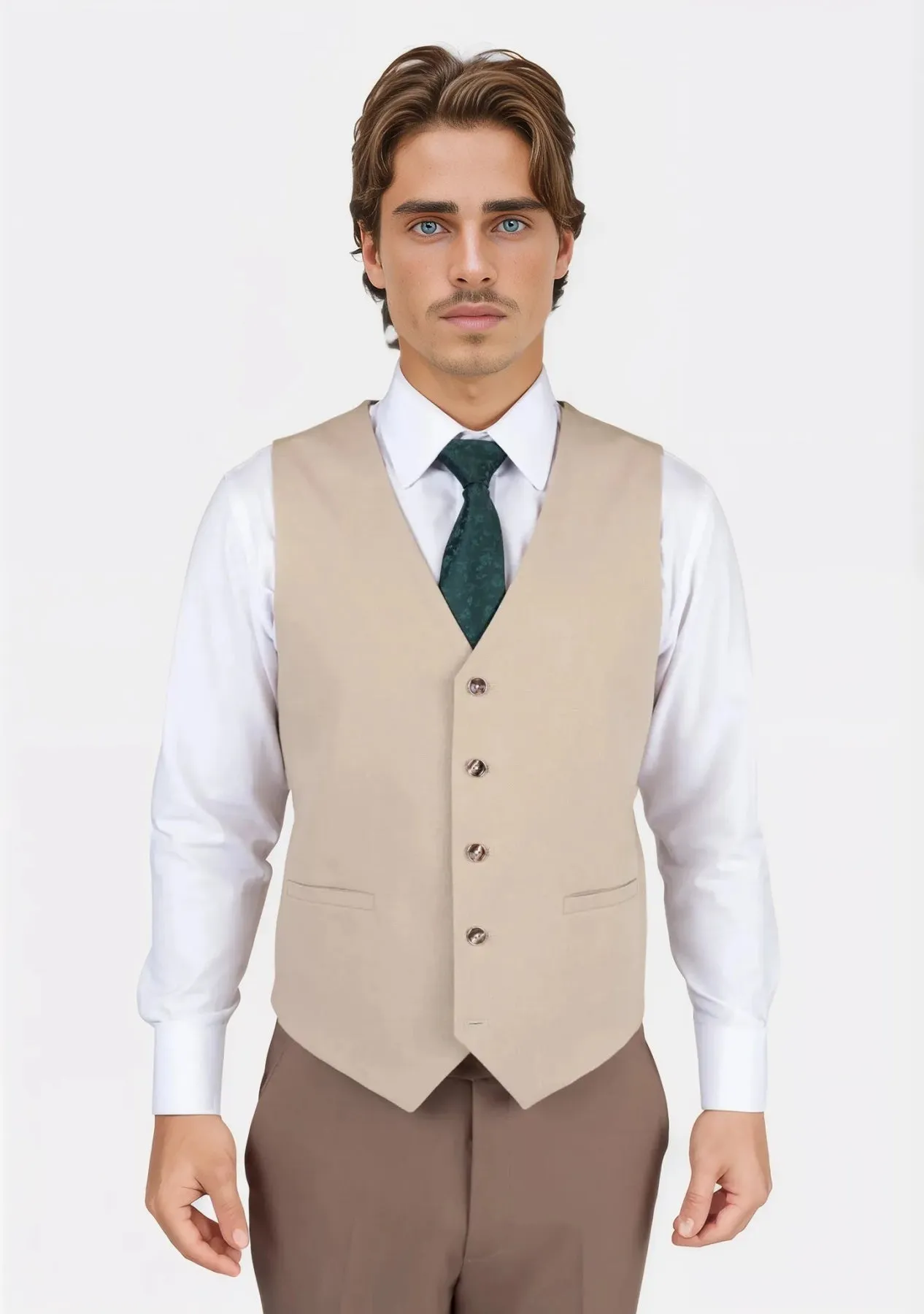 Simply Taupe Linen Blend Vest sold by Sartoro