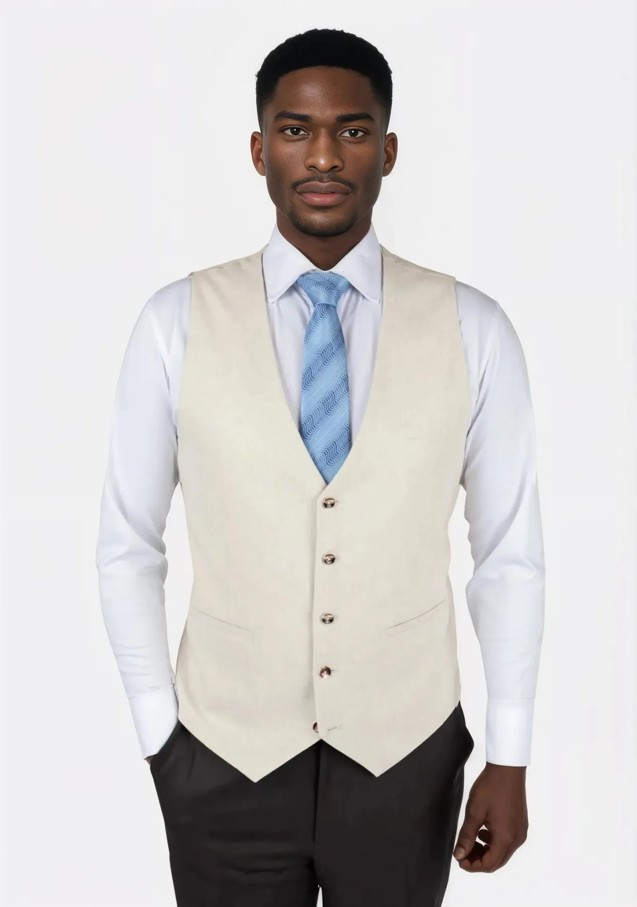 Sand Linen Blend Vest sold by Sartoro product image thumbnail 5