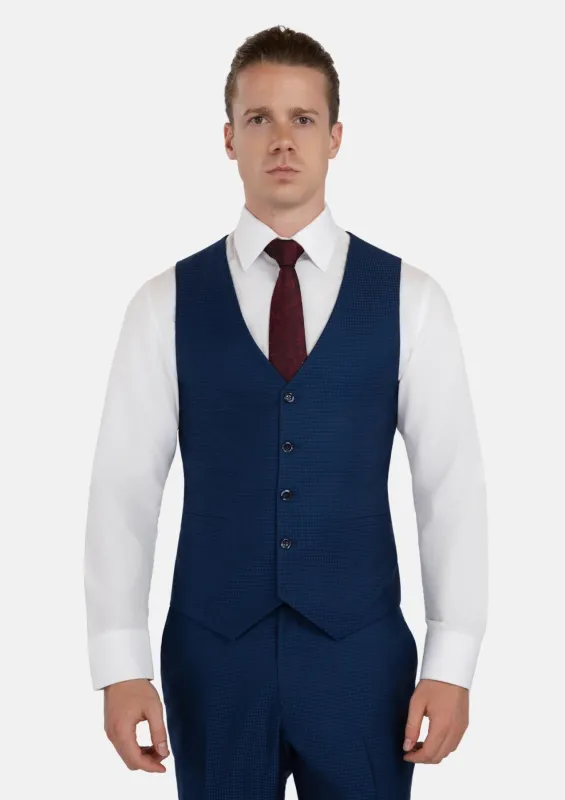 Royal Blue Microcheck Vest sold by Sartoro