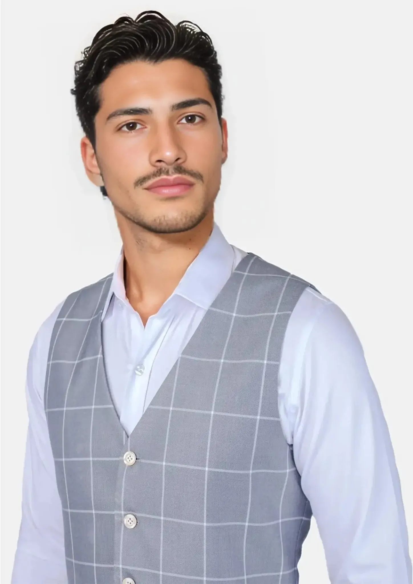 Powder Grey Windowpane Vest sold by Sartoro product image thumbnail 2