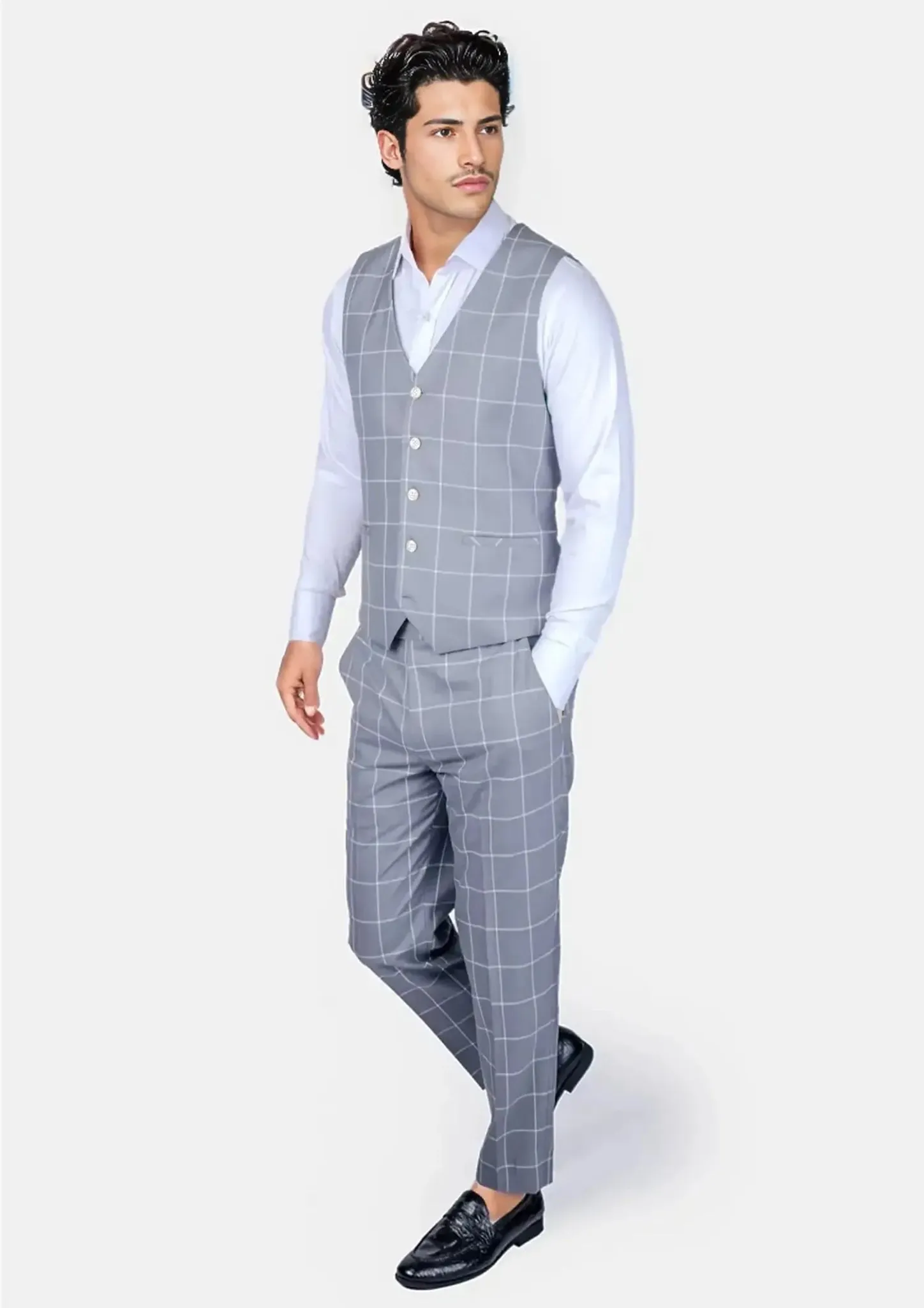 Powder Grey Windowpane Vest sold by Sartoro product image thumbnail 3