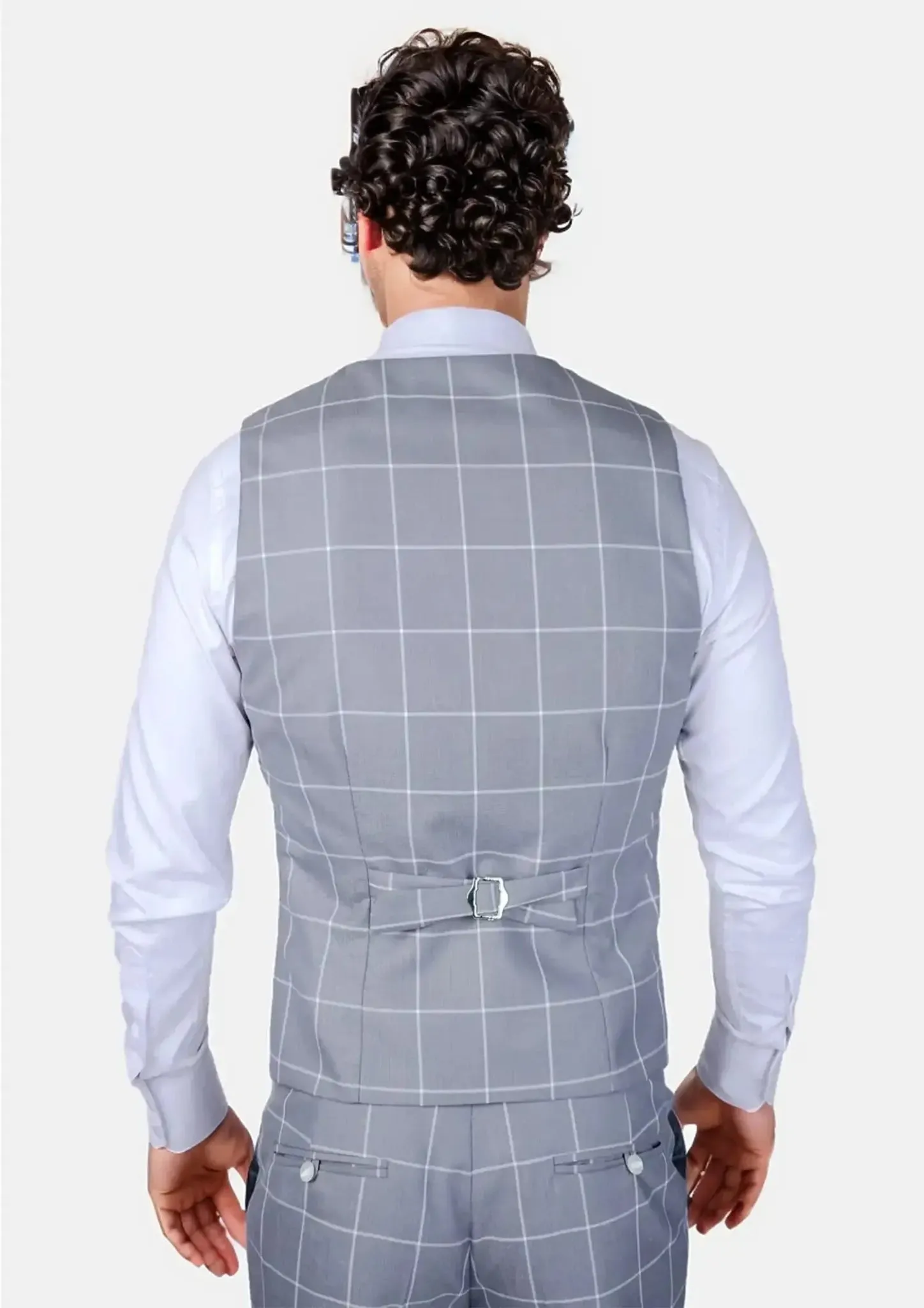 Powder Grey Windowpane Vest sold by Sartoro product image thumbnail 4