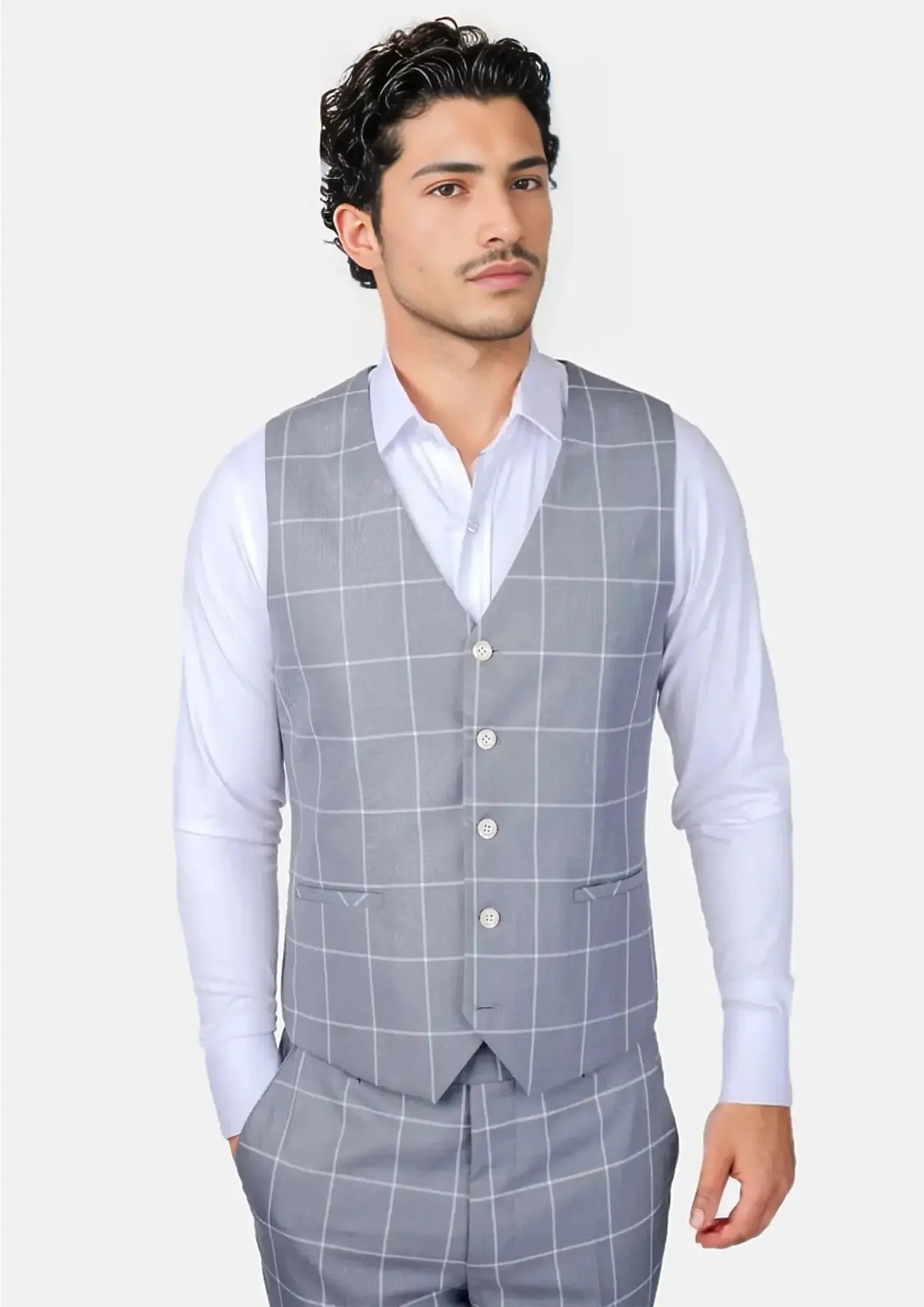 Powder Grey Windowpane Vest sold by Sartoro