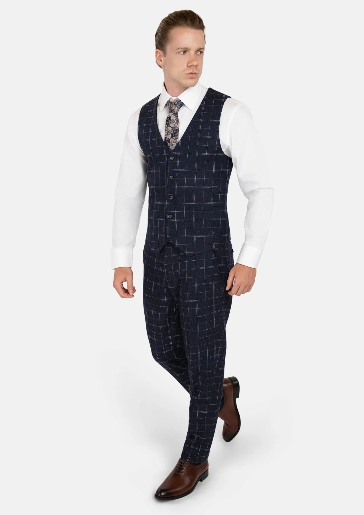 Navy Flannel Windowpane Vest sold by Sartoro product image thumbnail 4